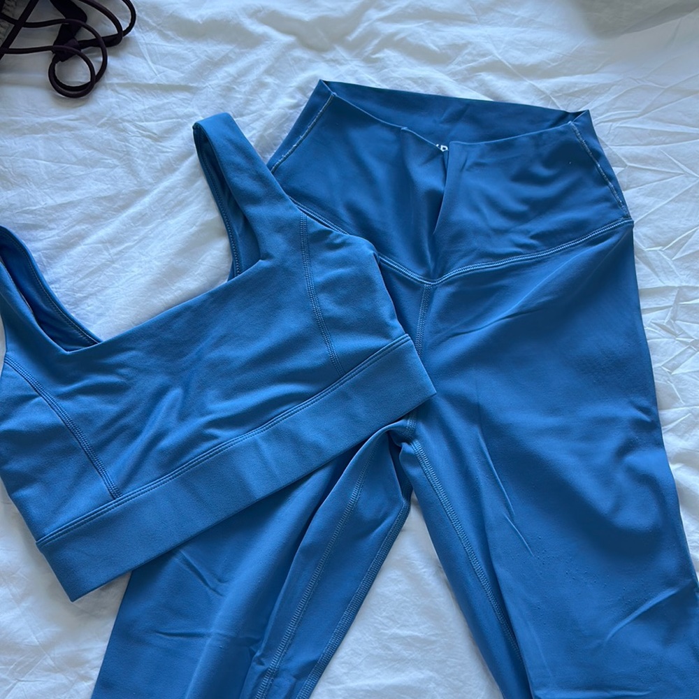 A&F YPB blue workout set - softLUXE square sports bra and high waisted legging